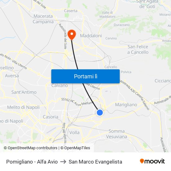 Pomigliano - Alfa Avio to San Marco Evangelista map