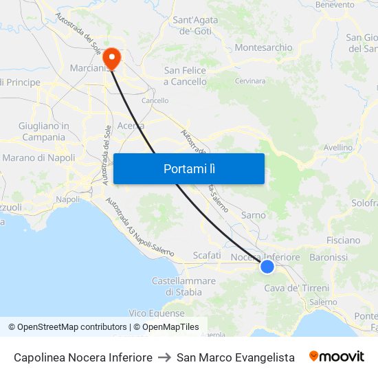 Capolinea Nocera Inferiore to San Marco Evangelista map