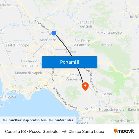 Caserta FS - Piazza Garibaldi to Clinica Santa Lucia map