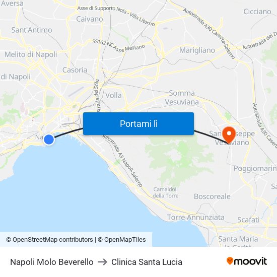 Napoli Molo Beverello to Clinica Santa Lucia map