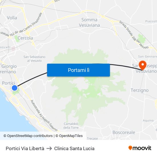 Portici Via Libertà to Clinica Santa Lucia map