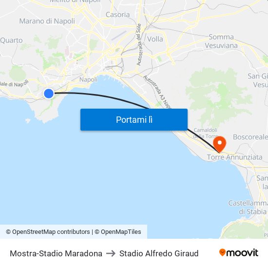 Mostra-Stadio Maradona to Stadio Alfredo Giraud map