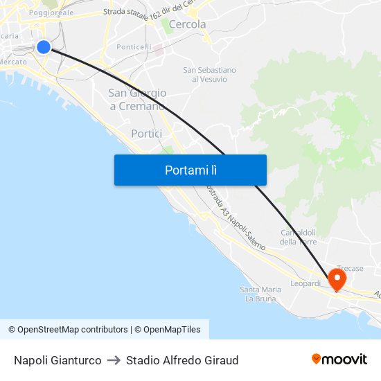 Napoli Gianturco to Stadio Alfredo Giraud map