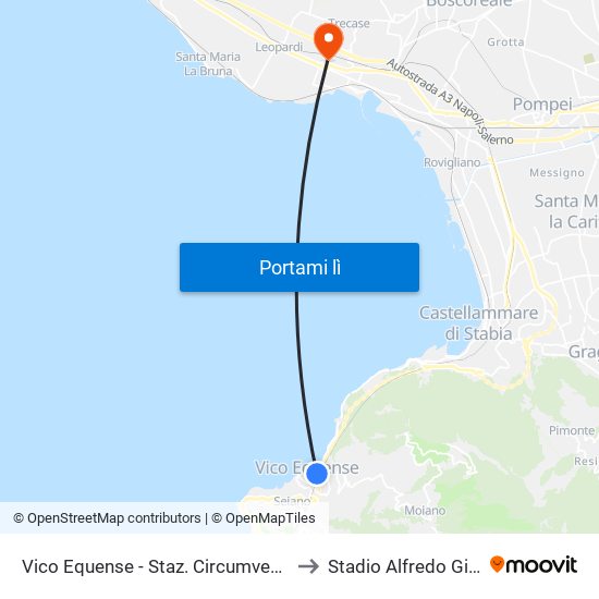 Vico Equense - Staz. Circumvesuviana to Stadio Alfredo Giraud map