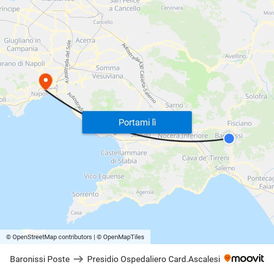 Baronissi Poste to Presidio Ospedaliero Card.Ascalesi map