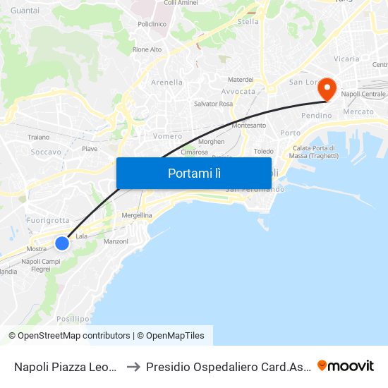 Napoli Piazza Leopardi to Presidio Ospedaliero Card.Ascalesi map