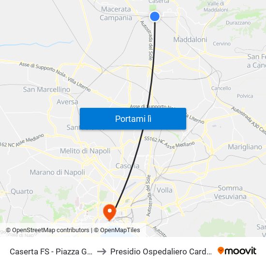 Caserta FS - Piazza Garibaldi to Presidio Ospedaliero Card.Ascalesi map