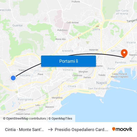 Cintia - Monte Sant'Angelo to Presidio Ospedaliero Card.Ascalesi map