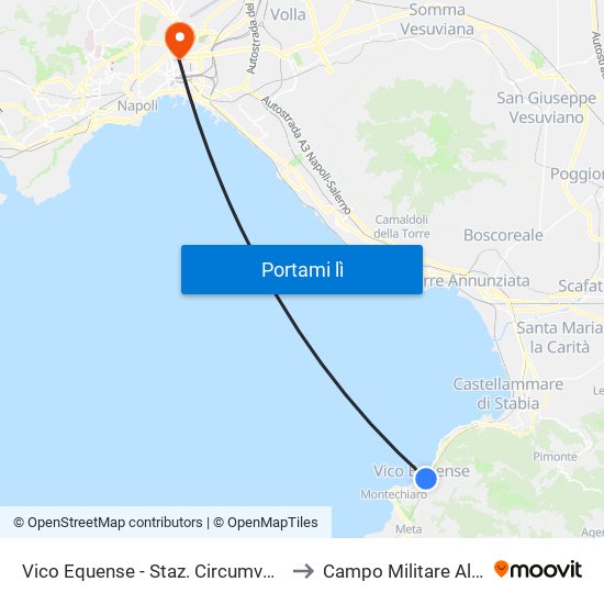 Vico Equense - Staz. Circumvesuviana to Campo Militare Albricci map