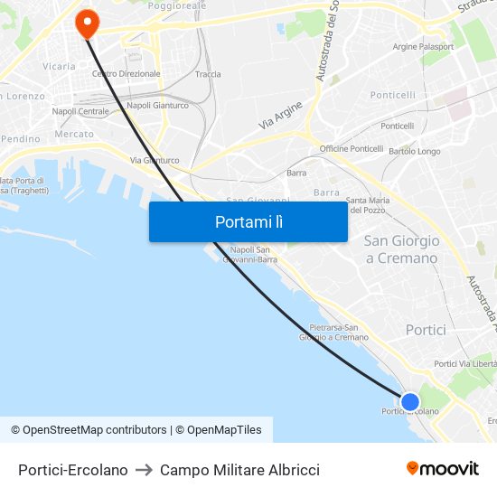 Portici-Ercolano to Campo Militare Albricci map