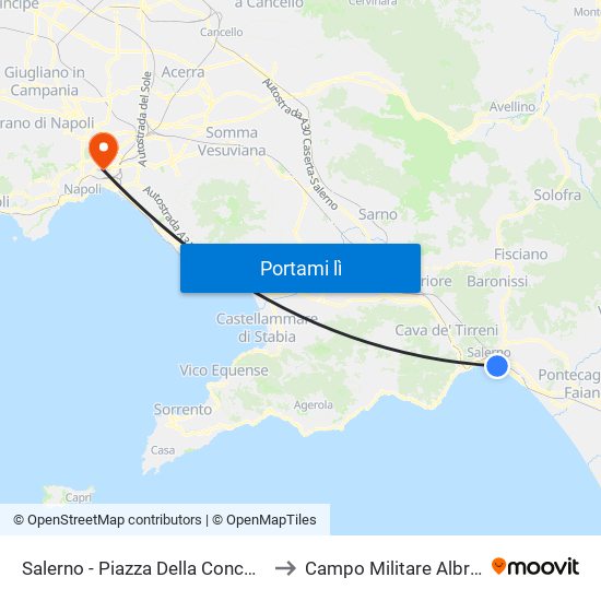 Salerno - Piazza Della Concordia to Campo Militare Albricci map