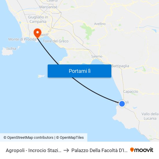 Agropoli - Incrocio Stazione Ff.Ss. to Palazzo Della Facoltà D'Ingegneria map