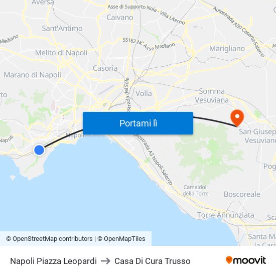 Napoli Piazza Leopardi to Casa Di Cura Trusso map