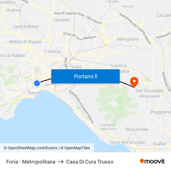 Foria - Metropolitana to Casa Di Cura Trusso map