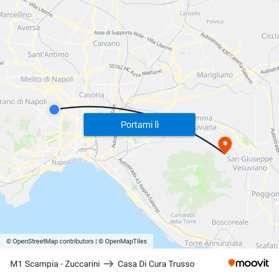 M1 Scampia - Zuccarini to Casa Di Cura Trusso map