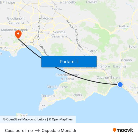Casalbore Irno to Ospedale Monaldi map