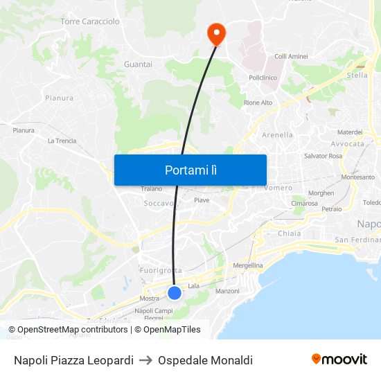 Napoli Piazza Leopardi to Ospedale Monaldi map