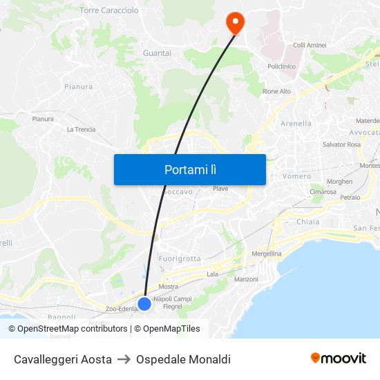 Cavalleggeri Aosta to Ospedale Monaldi map