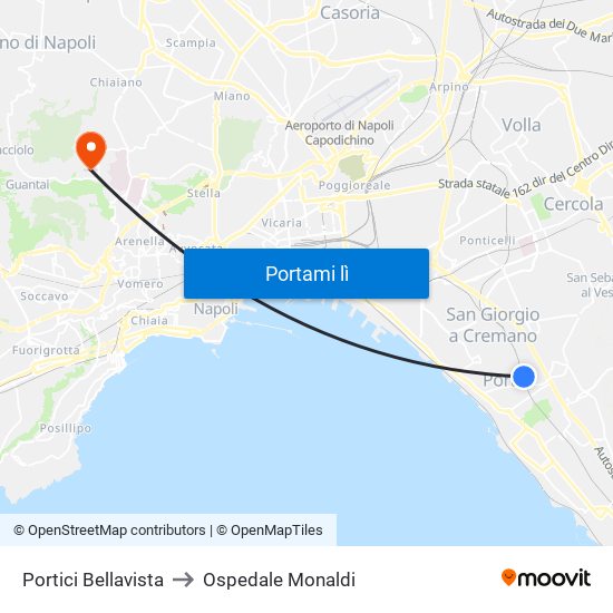 Portici Bellavista to Ospedale Monaldi map