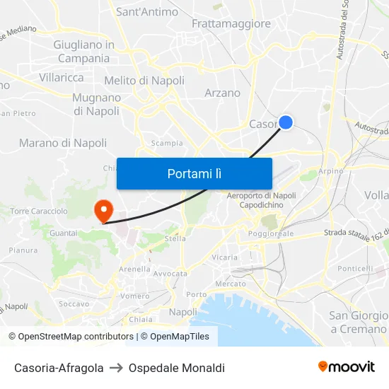 Casoria-Afragola to Ospedale Monaldi map