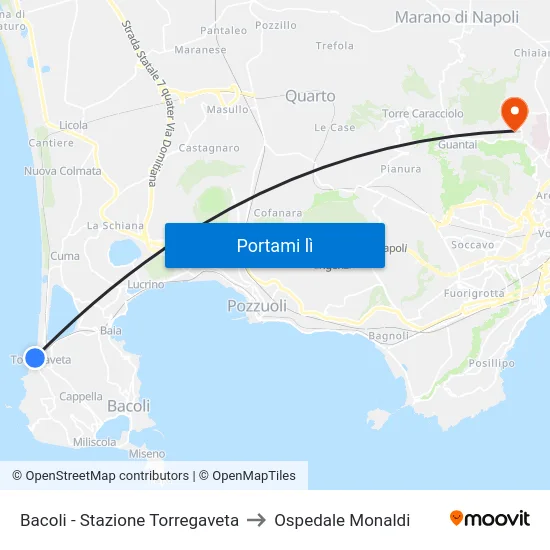 Bacoli - Stazione Torregaveta to Ospedale Monaldi map
