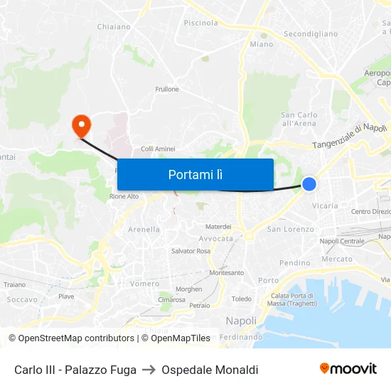 Carlo III - Palazzo Fuga to Ospedale Monaldi map