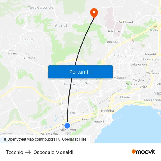 Tecchio to Ospedale Monaldi map