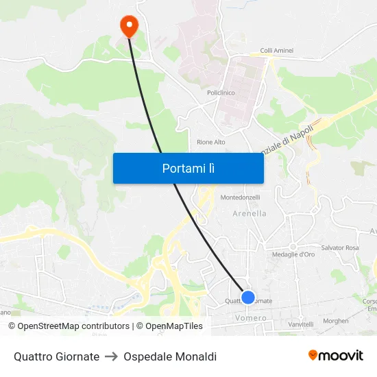 Quattro Giornate to Ospedale Monaldi map