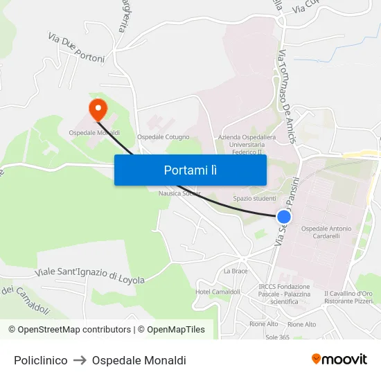 Policlinico to Ospedale Monaldi map