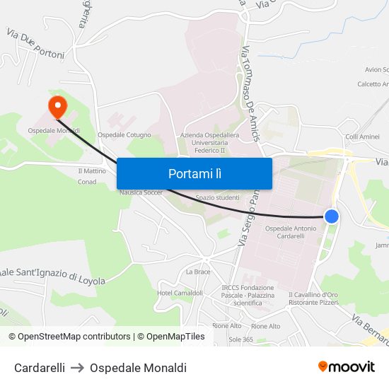 Cardarelli to Ospedale Monaldi map