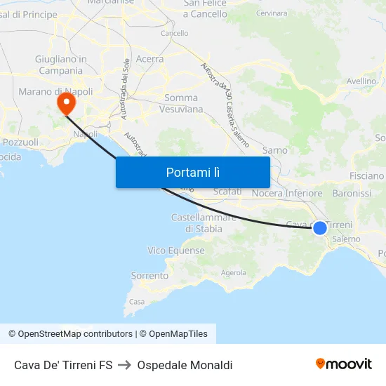 Cava De' Tirreni FS to Ospedale Monaldi map