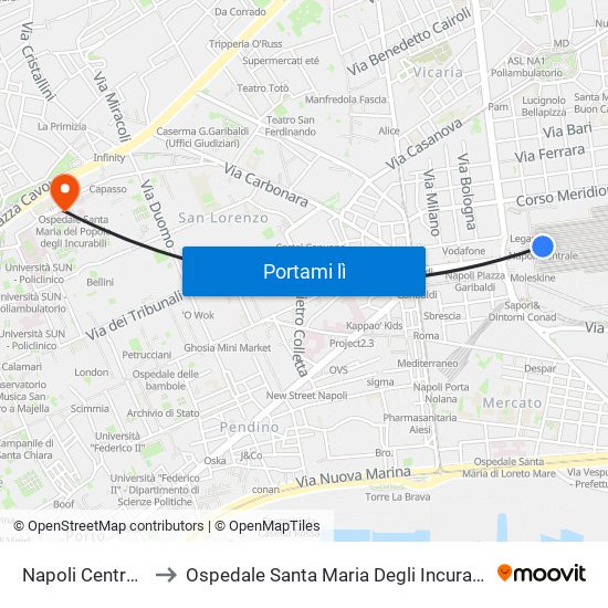 Napoli Centrale to Ospedale Santa Maria Degli Incurabili map