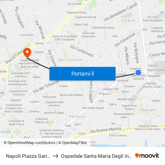 Napoli Piazza Garibaldi to Ospedale Santa Maria Degli Incurabili map