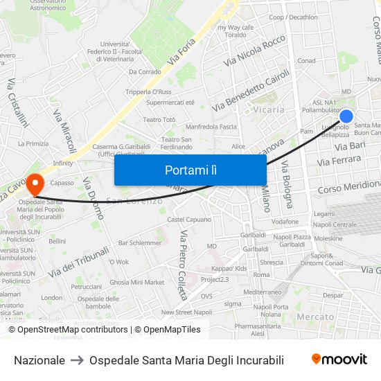 Nazionale to Ospedale Santa Maria Degli Incurabili map