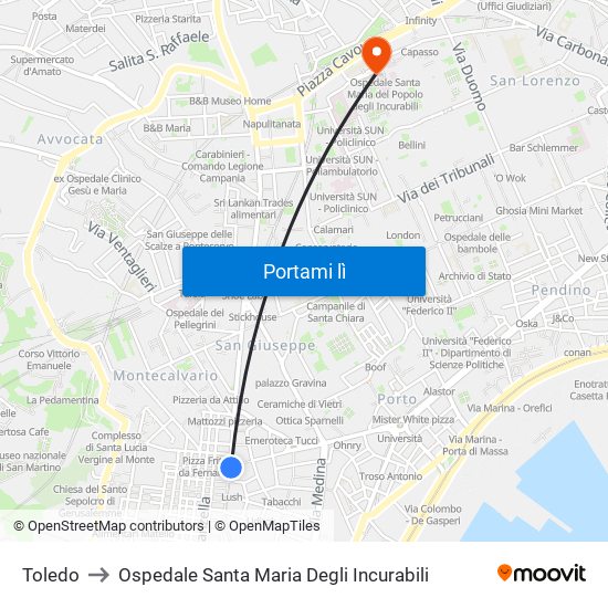 Toledo to Ospedale Santa Maria Degli Incurabili map