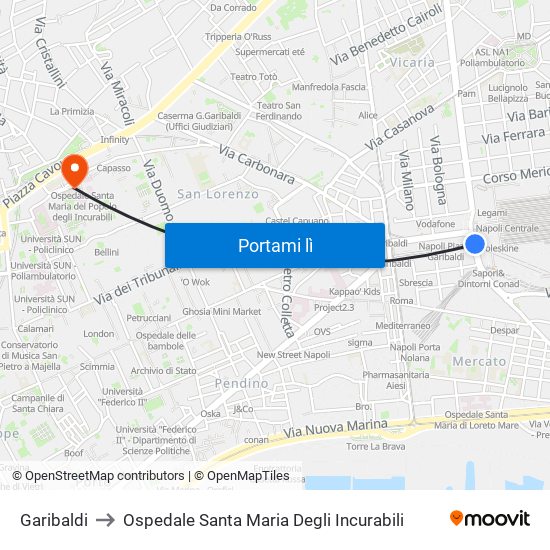 Garibaldi to Ospedale Santa Maria Degli Incurabili map