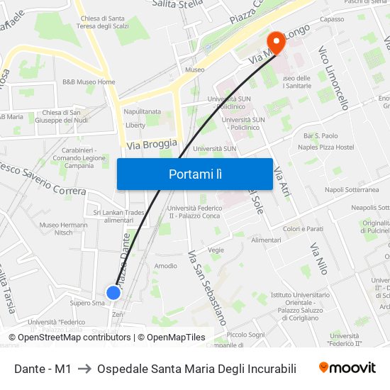 Dante - M1 to Ospedale Santa Maria Degli Incurabili map