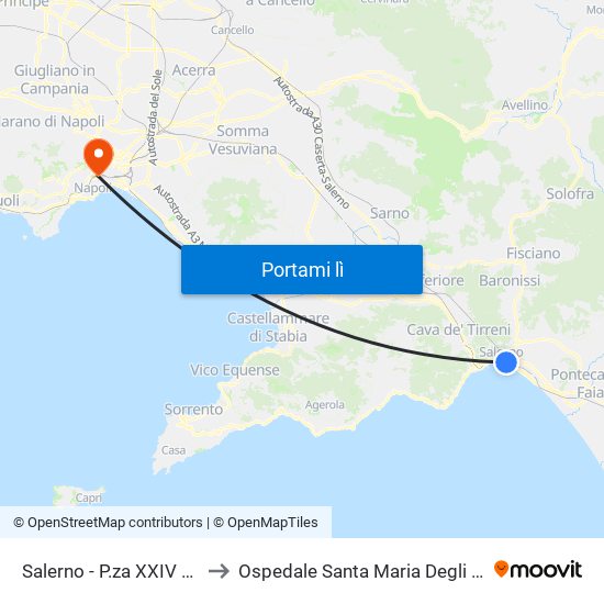 Salerno - P.za XXIV Maggio to Ospedale Santa Maria Degli Incurabili map