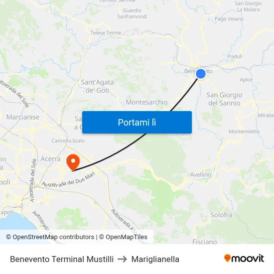Benevento Terminal Mustilli to Mariglianella map