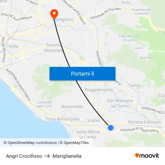 Angri Crocifisso to Mariglianella map