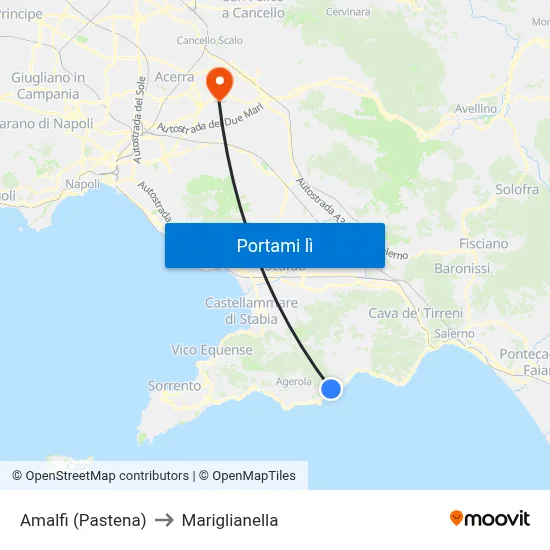 Amalfi (Pastena) to Mariglianella map