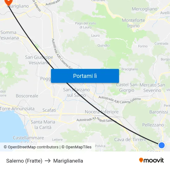 Salerno (Fratte) to Mariglianella map