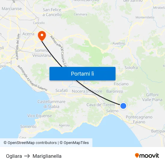 Ogliara to Mariglianella map