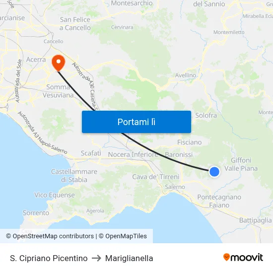 S. Cipriano Picentino to Mariglianella map