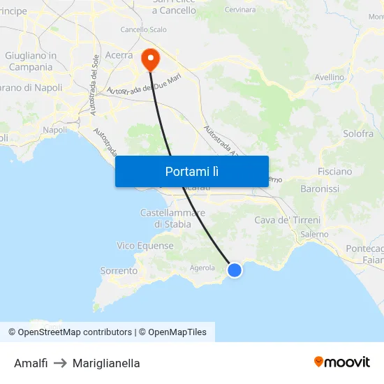 Amalfi to Mariglianella map