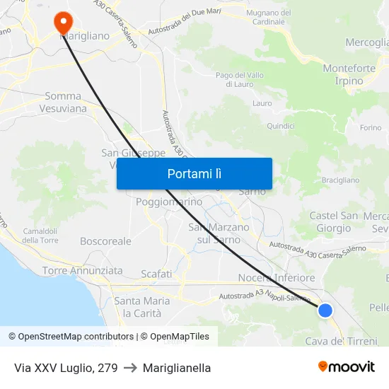 Via XXV Luglio, 279 to Mariglianella map