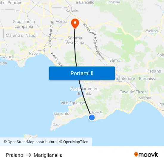 Praiano to Mariglianella map
