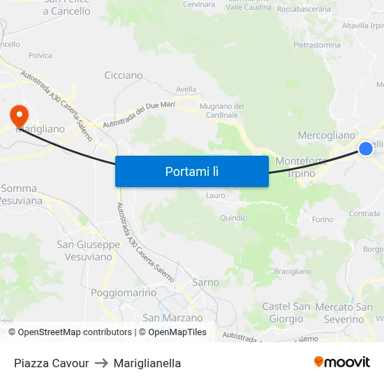 Piazza Cavour to Mariglianella map