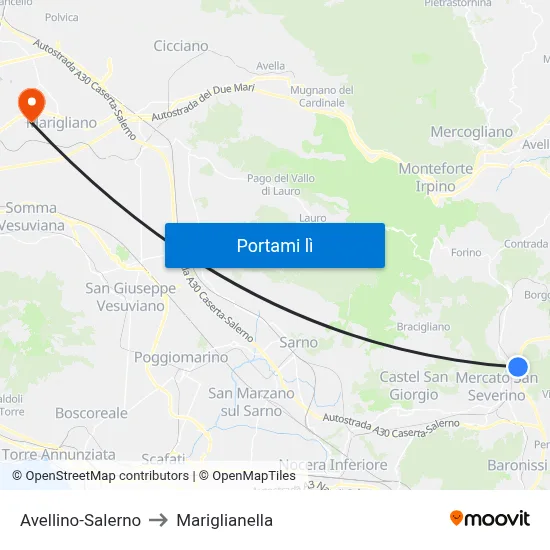Avellino-Salerno to Mariglianella map