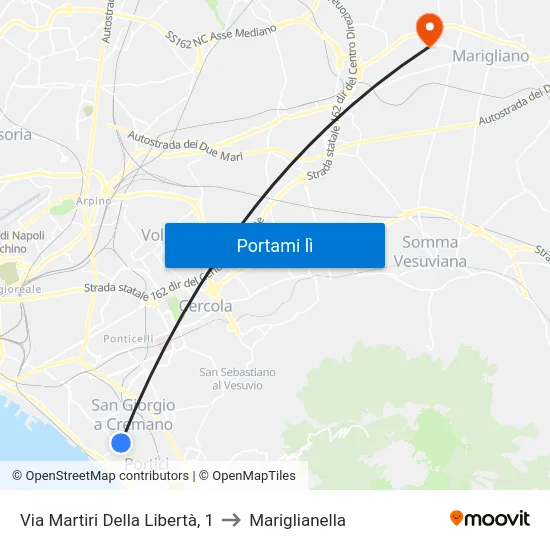 Via Martiri Della Libertà, 1 to Mariglianella map